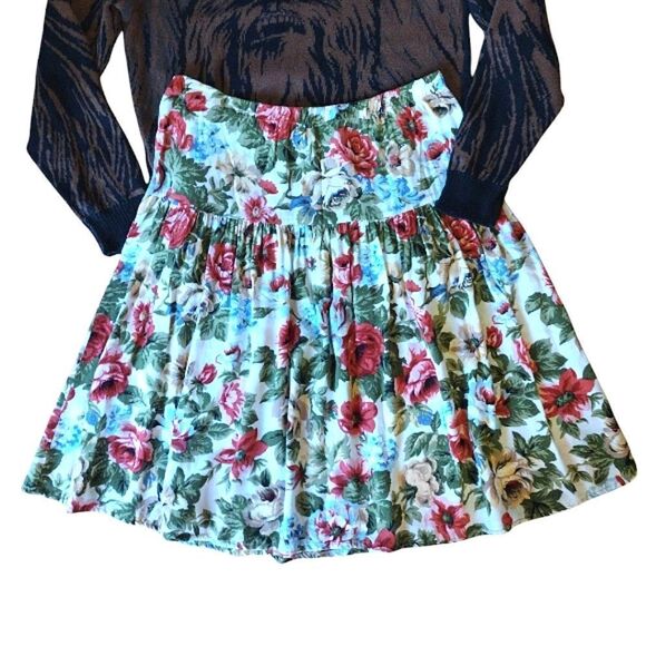 VTG 90s Colorful Floral High Waist Pull On Pleated Midi Skirt *fits like Med - Picture 16 of 16